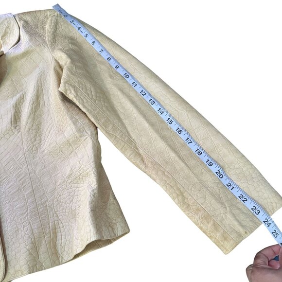 Vintage Comme Toujours Women's 100% Leather Jacket Soft Tan Embossed Size 10 - Picture 12 of 12